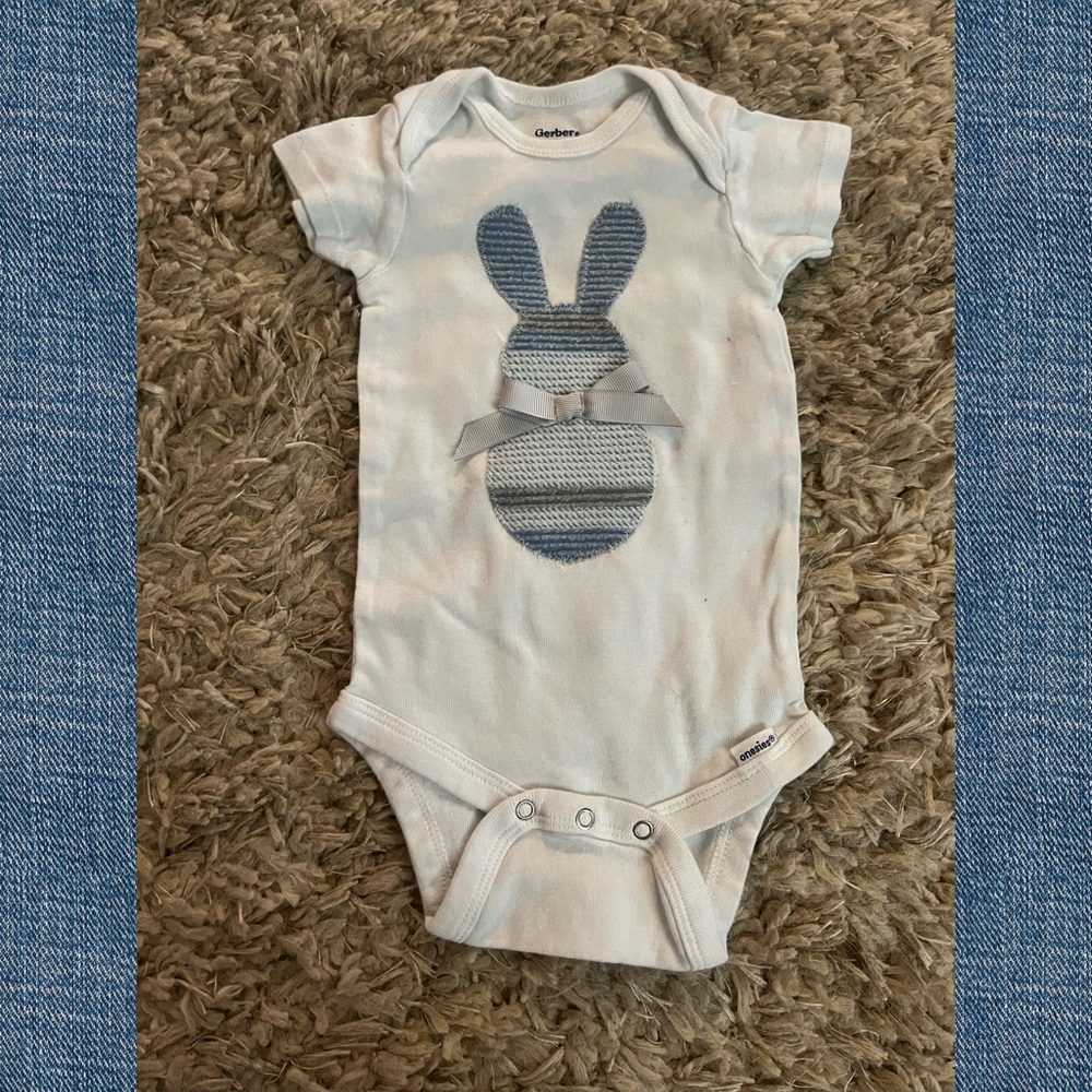 Hopping down the bunny trail appliquéd onesie!